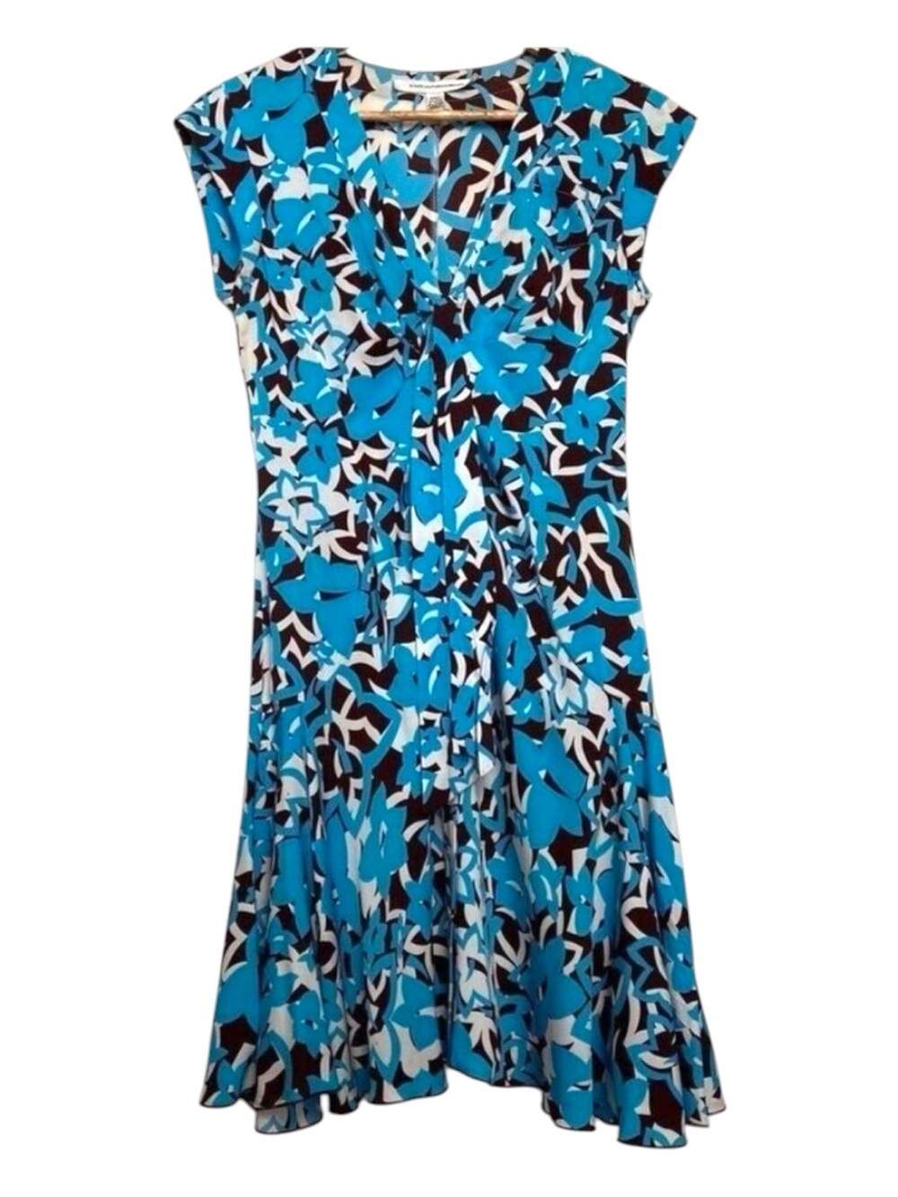 Diane Von Furstenberg silk dress lightweight ecru brown cerulean blue size 2